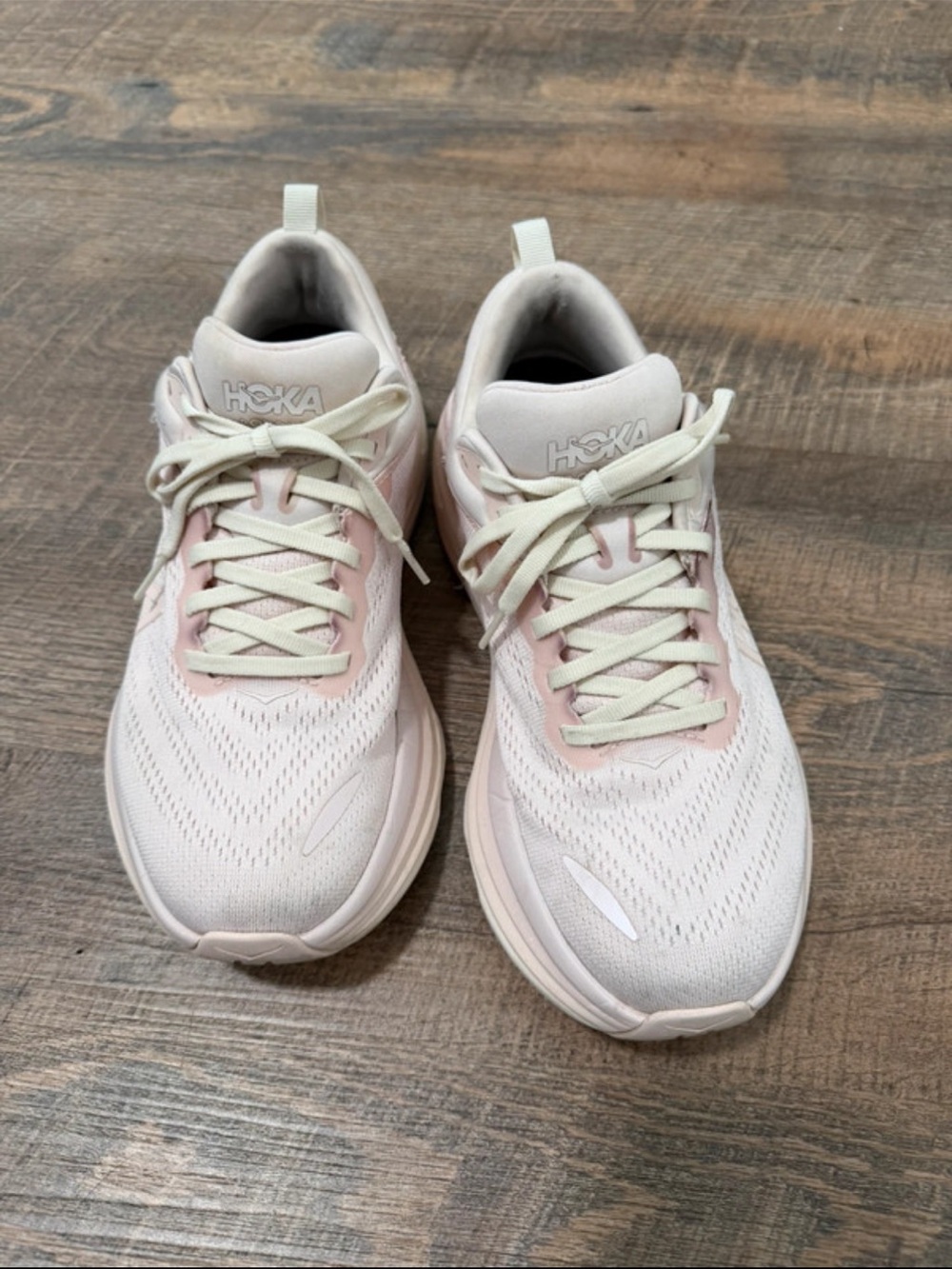 Hoka Women's Light Pink and Cream Running Sneakers